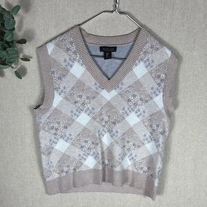 Rachel Zoe > Argyle V Neck Knit Sweater Vest in Beige and Blue Medium